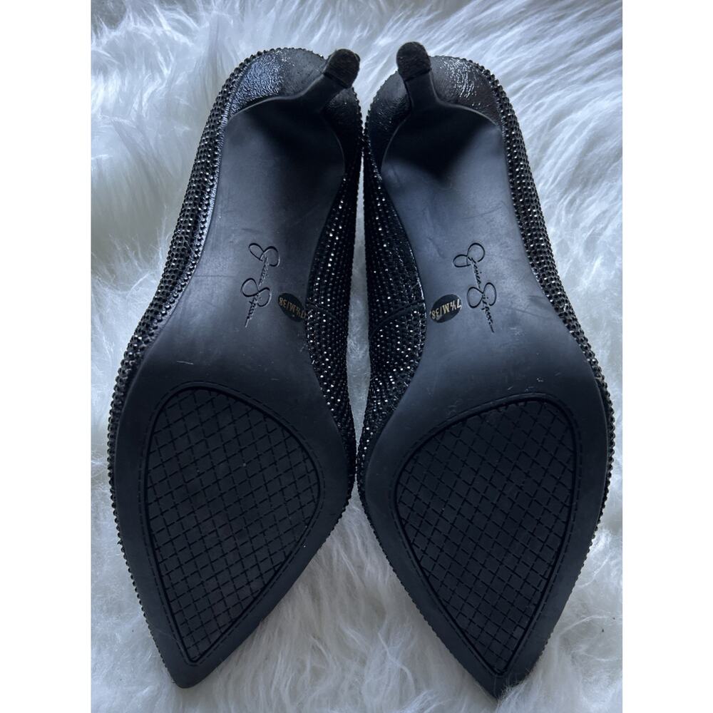Jessica Simpson Stiletto Pumps 7.5 M Black Rhinestone Holiday Heels Party - Picture 9 of 14